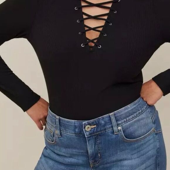 torrid Tops - Torrid Gothic Black Tie Front Long Sleeve Blouse, Comfortable, Stretchy Size 1X